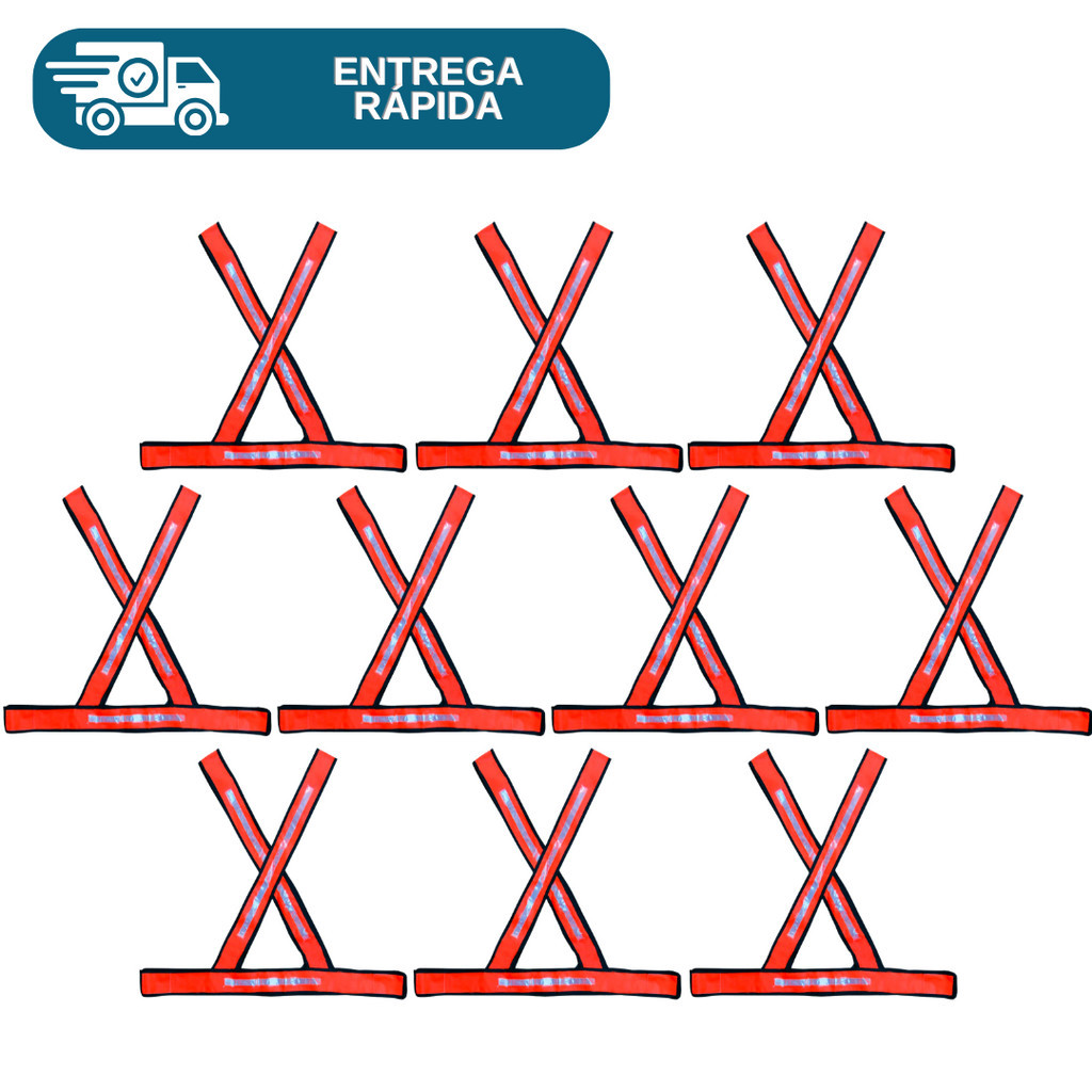 Kit 10 Colete De Sinalização Refletivo PVC Tipo X Segurança Para Obras Motoqueiro Rodovias Manobrista em Oferta na Shopee