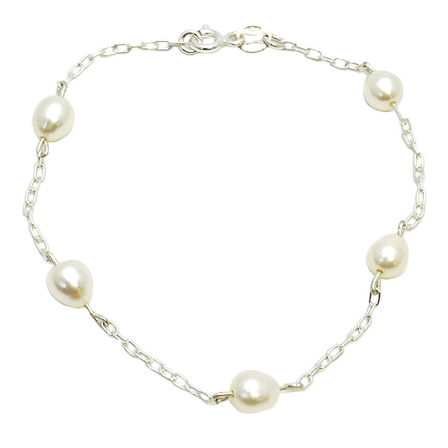 Pulseira Perola Natural Agua Doce Prata Legitima 925