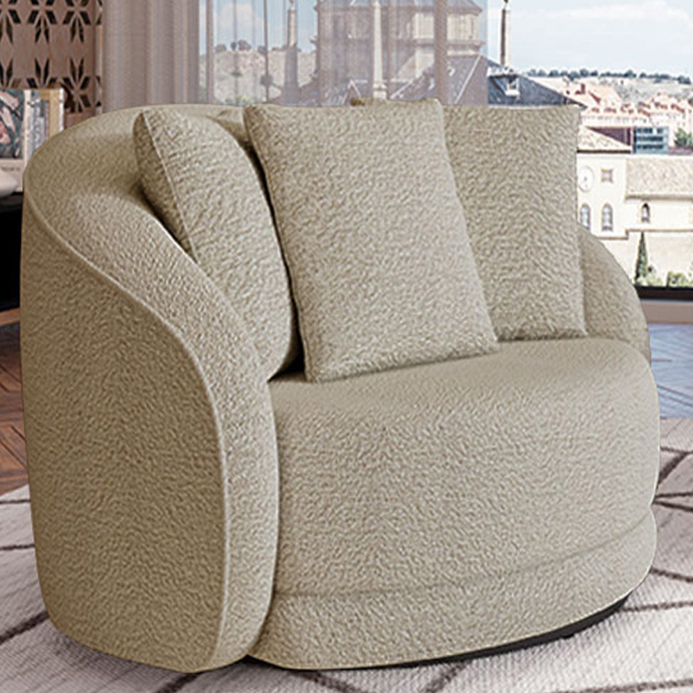 Poltrona Decorativa Para Sala de Estar Base Giratória Witta M03 Bouclê Bege - Lyam Decor em Oferta na Shopee