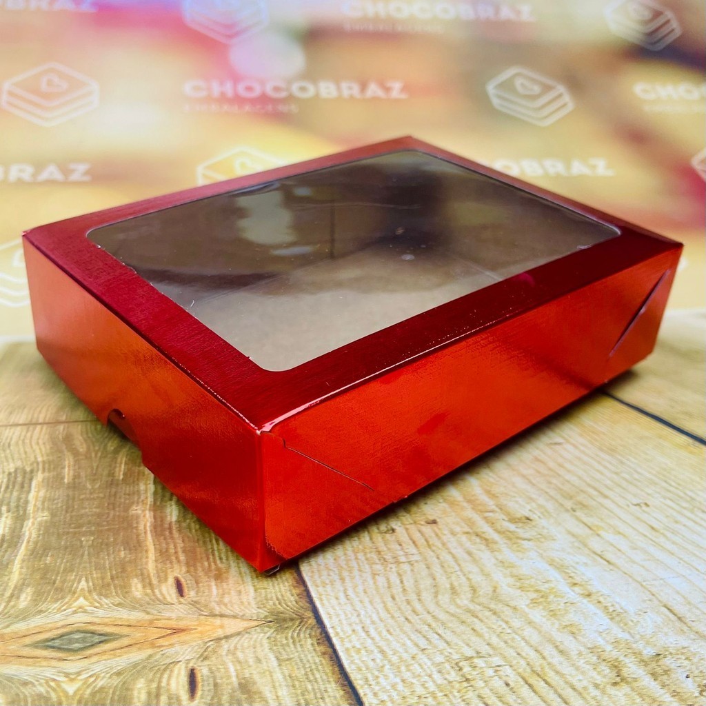 10~50 CAIXA LAMINADA C/ VISOR (12 DOCES) 4x16x12 cm VERMELHO 4683// em Oferta na Shopee