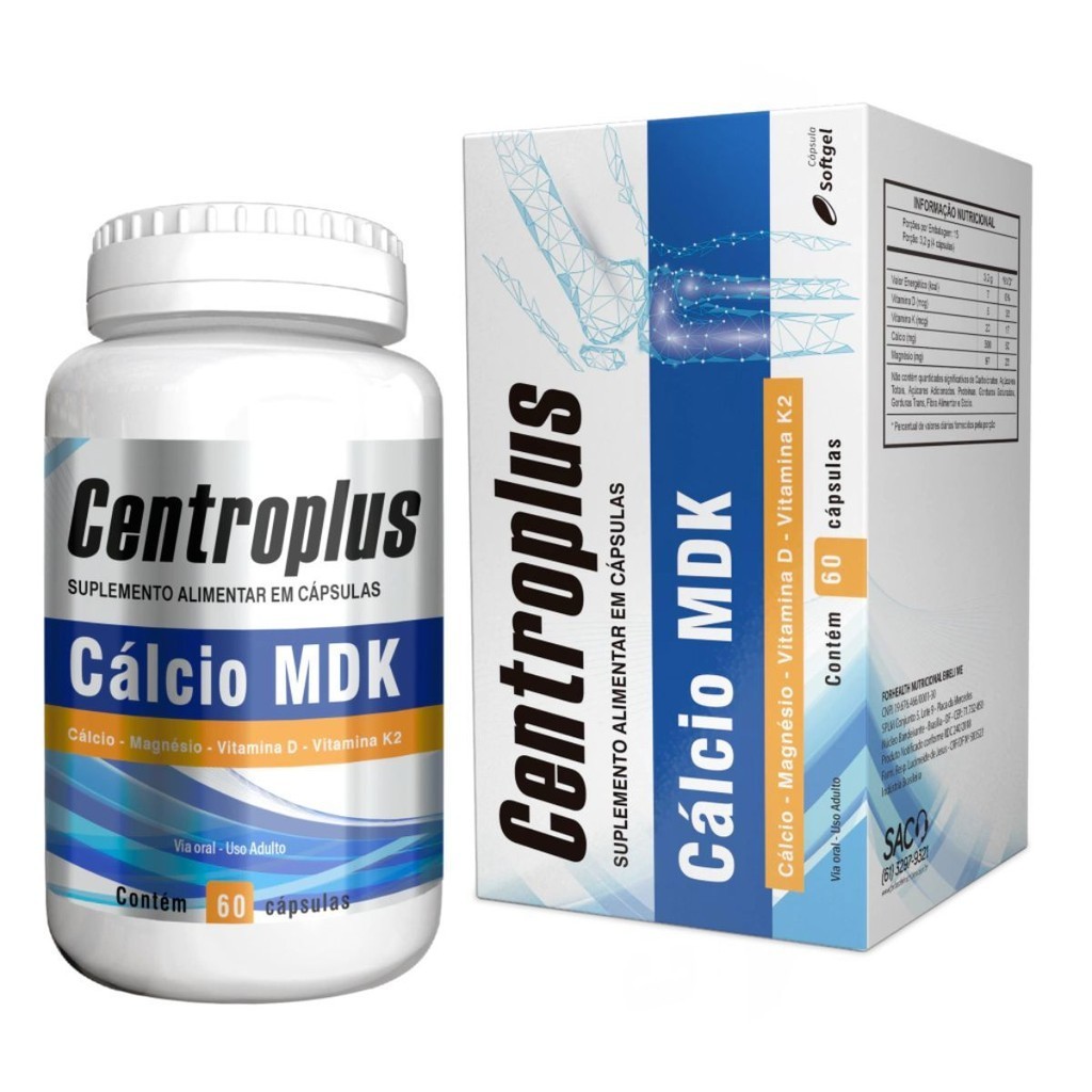 Centroplus Cálcio MDK Cálcio +Magnésio +Vit D +Vit K2 60 Caps