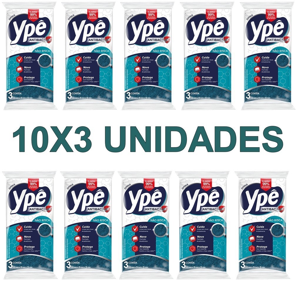 Esponja Ype Antibac Multiuso Cozinha Não Risca 10 Pacotes com 3 Unidades