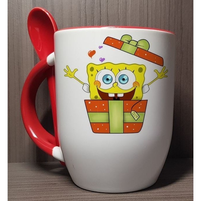 Caneca com NOME Bob Esponja Caja Regalo Navidad   Ro Com Colher  Colorida 340ml