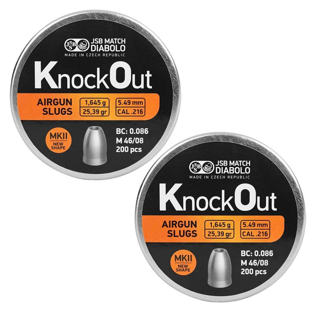 02 unid. - CHUMBINHO JSB SLUG KNOCK OUT 5.49MM 200UN CALIBRE .216 25.39GR MKII