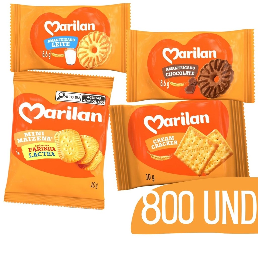 Biscoito Mini Maizena Chocolate Leite Cracker Marilan 10g - 800 Unid