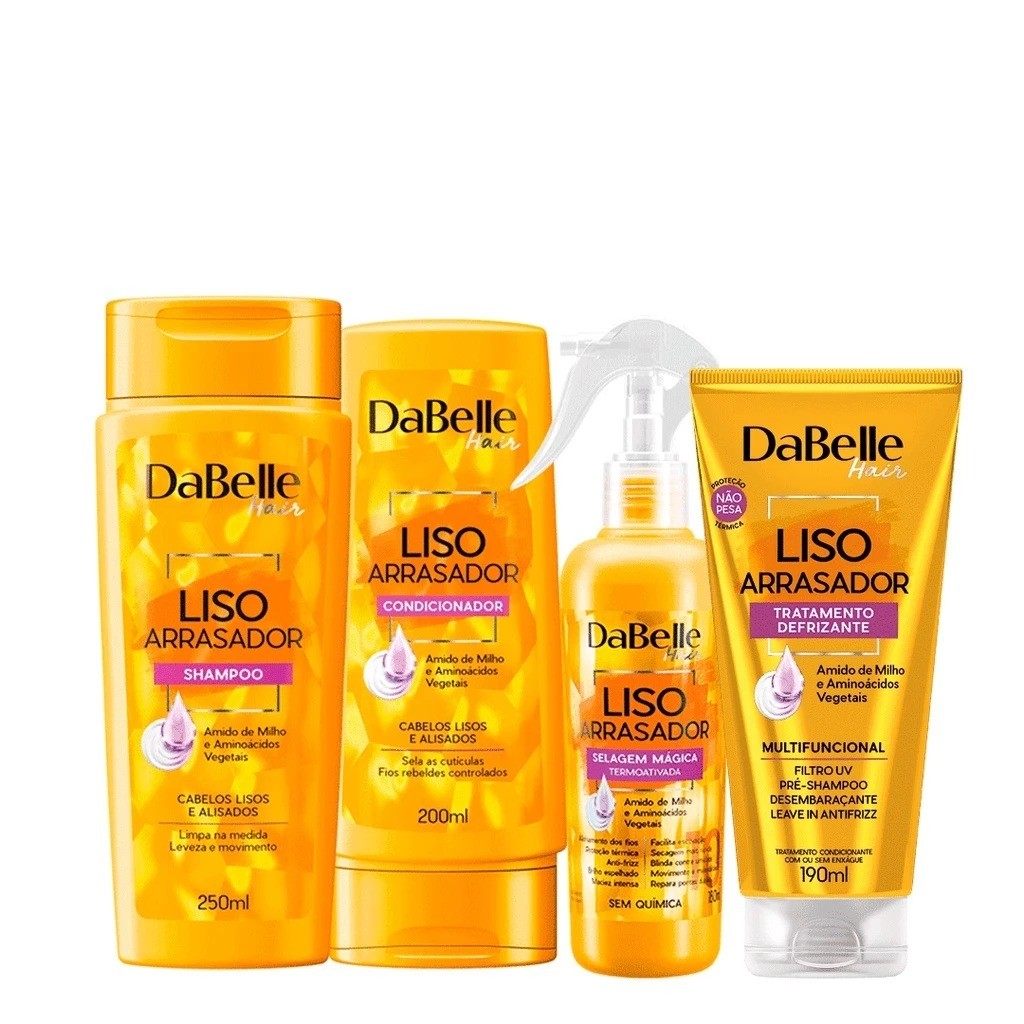 Kit Dabelle Hair Liso Arrasador Shampoo + Condicionador + Óleo Em Creme + Selagem Mágica 180Ml (4 Produtos)