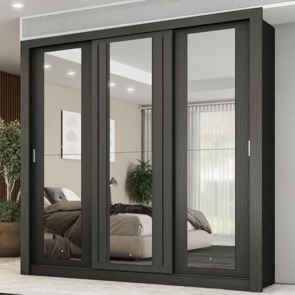 Guarda Roupa Casal 3 Portas Doha Prime Carraro Ripado Preto Touch em Oferta na Shopee