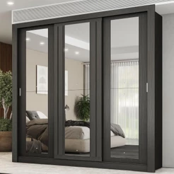 Guarda Roupa Casal 3 Portas Doha Prime Carraro Ripado Preto Touch