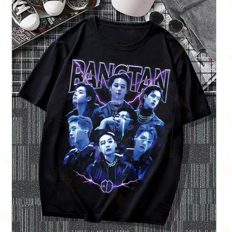 Camiseta Algodão BTS Bangtan Boys Kpop Jungkook Jimin Jhope Taehyung Streetwear Masculina e Feminina Preta em Oferta na Shopee