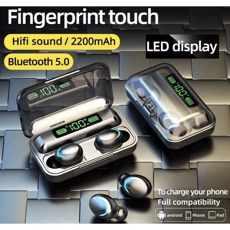 Fone De Ouvido Sem Fio F9 Display Led Power Bank Audio Premium Bluetooth 5.0, Earbuds Buetooth POWER BANK,MOSTRA