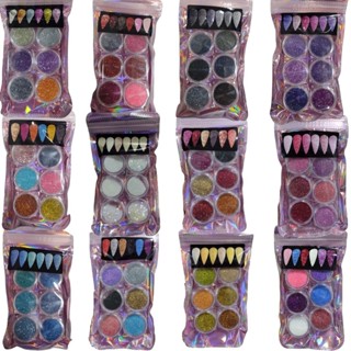 Kit 6 Potinhos de Glitters Fino Encapsulados Coloridos para Decoração de Unhas Gel NATURAL [COR ALEATORIA]