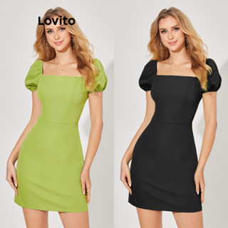 Lovito Vestido Básico para Mulheres LBE04033 (Verde)