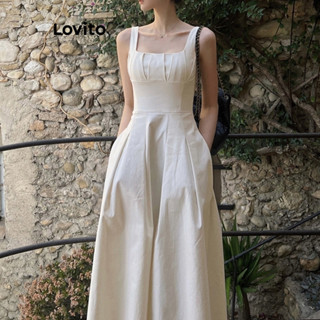 Lovito Vestido Elegante Liso Com Estrutura Plissada Para Mulheres LNE41295