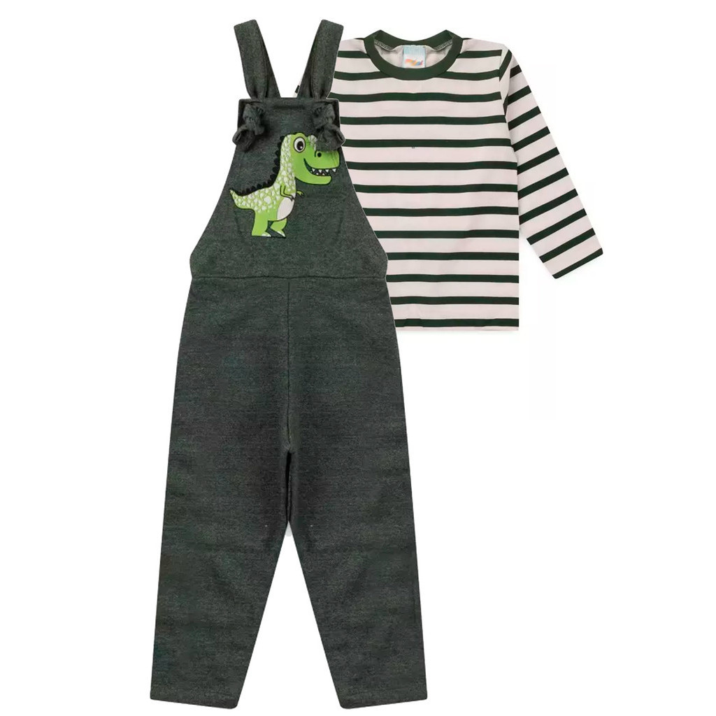 Jardineira Moletom Felpudo + Blusa Meia Malha Menino Conjunto de Inverno Masculino
