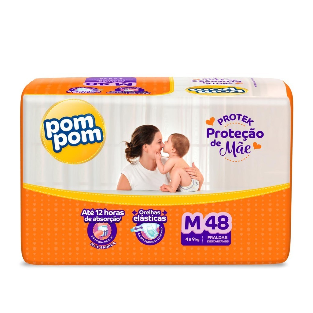 Fralda Pom Pom Derma Protek Mega M com 48un em Oferta na Shopee