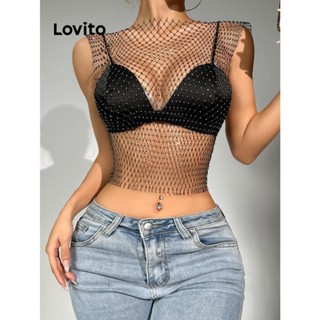 Lovito Regata Elegante De Malha De Strass Simples Para Mulheres LNL43180