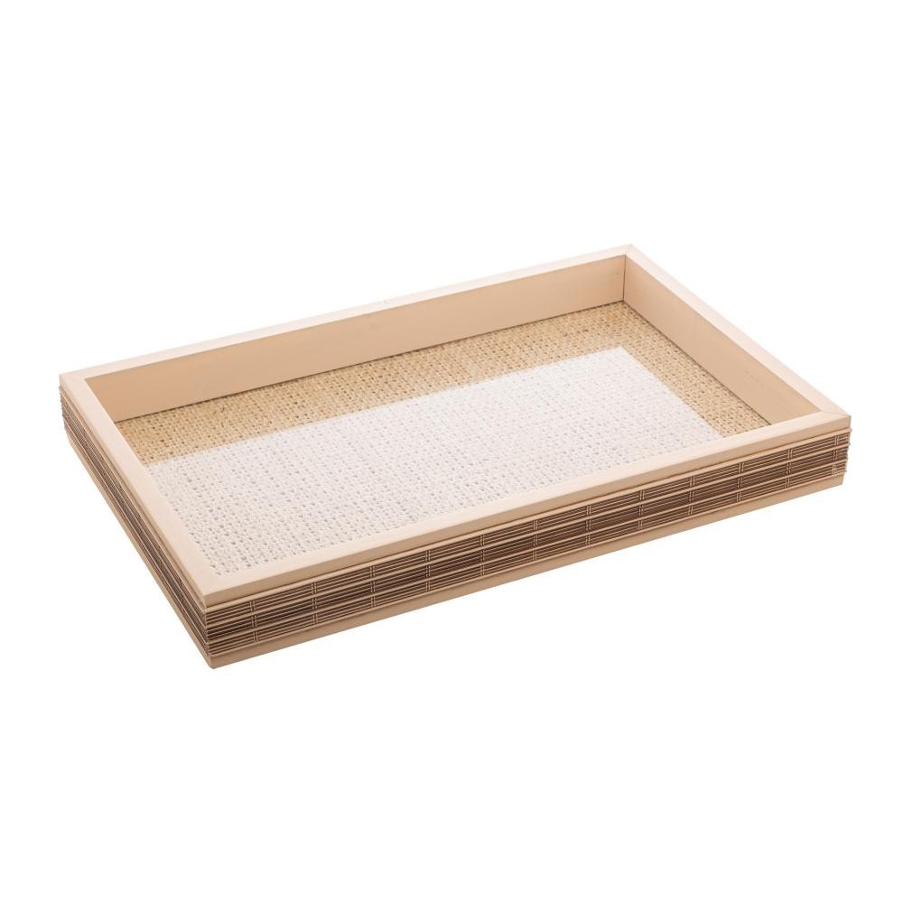 Bandeja Woodart de Madeira Bambu com Sisal Bege 37,5cm