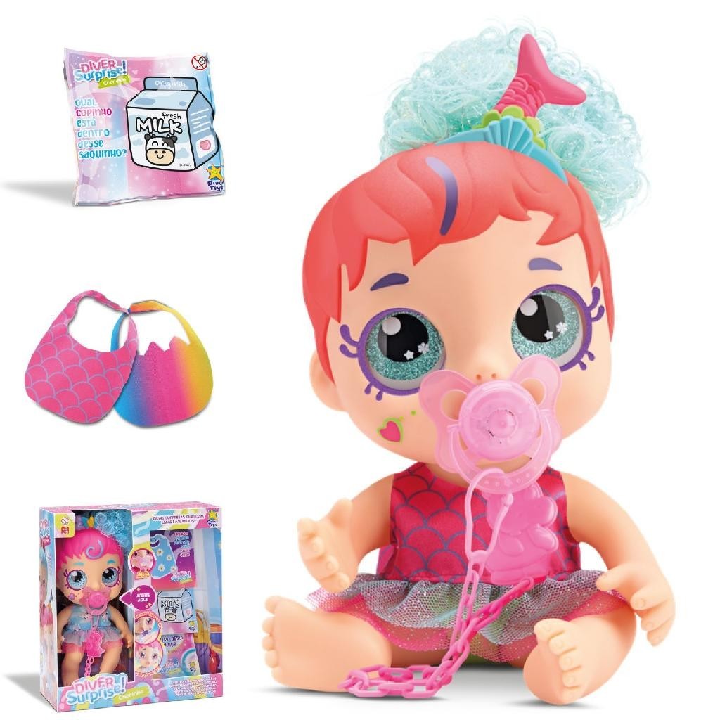 Boneca Diver Surprise Baby Mama e Chora Alive Chupeta Com Luz