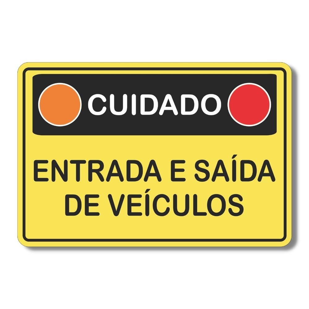 Placa Sinalização Cuidado Entrada Saída de Veículos 20x30 cm em Oferta na Shopee