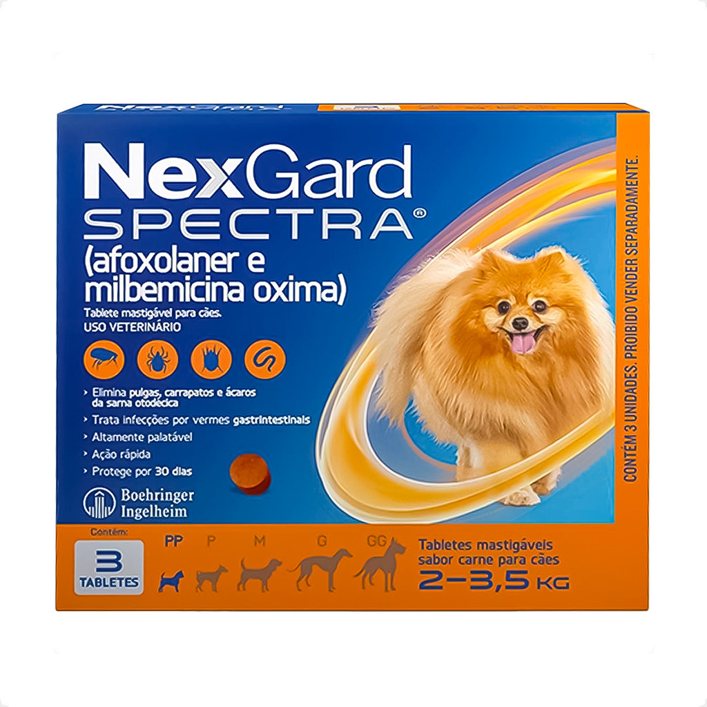 NexGard Spectra para Cães 2 a 3,5kg Antipulgas e Carrapatos - 3 Tabletes - Pets
