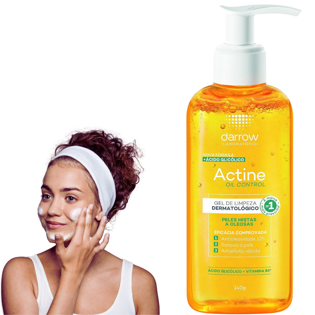 Darrow Actine Oil Control Gel de Limpeza Vitamina B5 140g Acido Glicolico Pele Mista Pele Oleosa