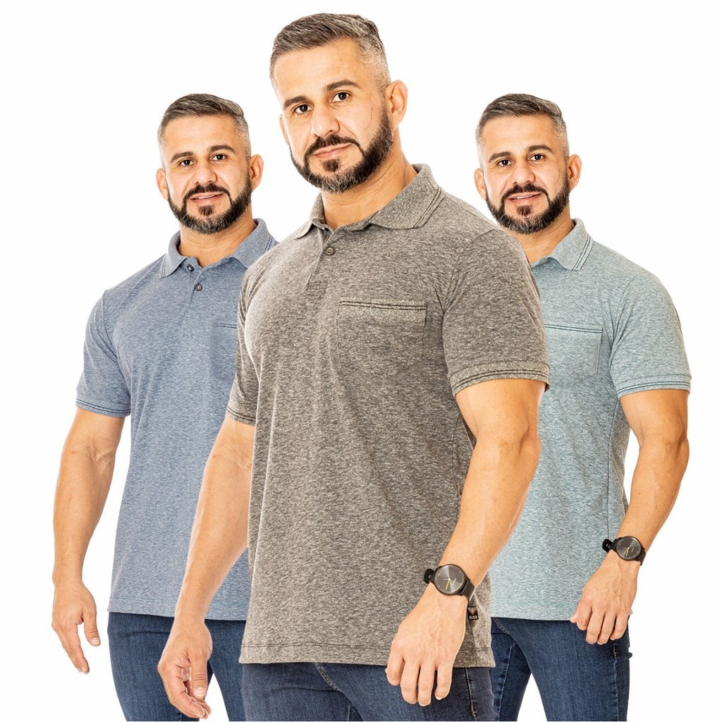 Kit 3 Camisas Camisetas Gola Polo Masculina Resistente Leve Confortável Versátil Toque macio