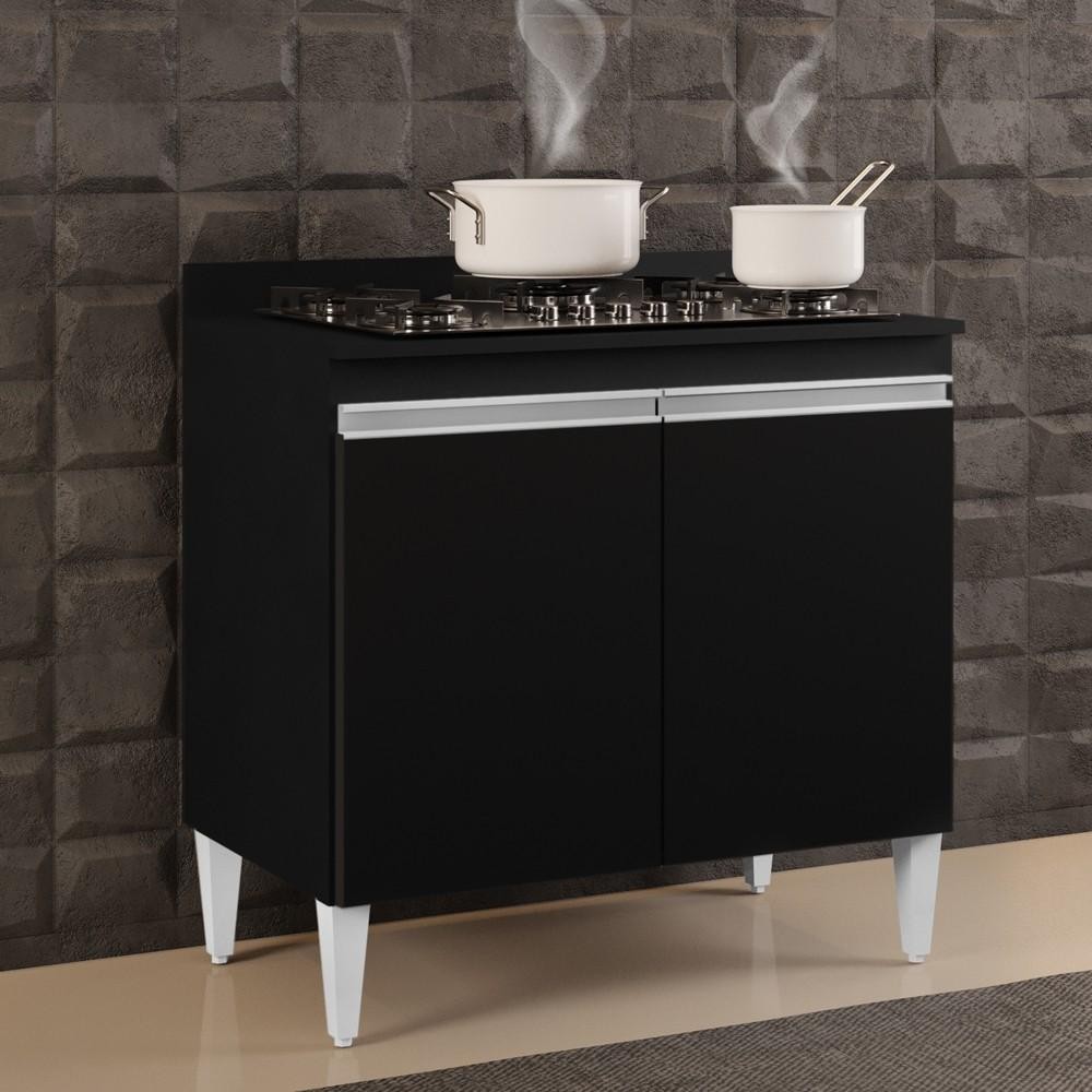 Balcão para Cooktop 80cm 2 Portas Flórida Preto - Lumil - Home & Living