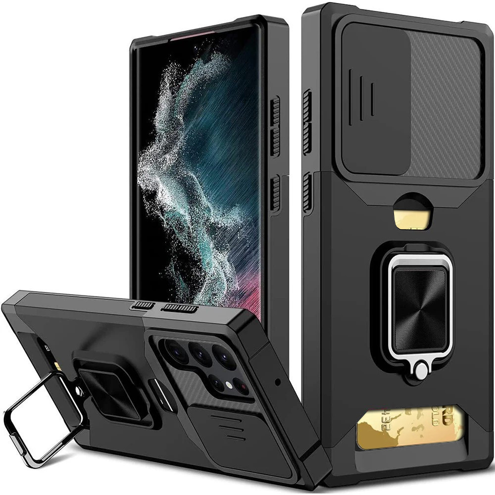 Caso de telefone rígido resistente com suporte de metal e slot para cartão S26 Ultra S25 Ultra S25 Fe S24 Ultra A17