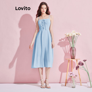 Lovito Casual Vestido com Amarração para Mulheres L74ED063 (Branco/Azul)
