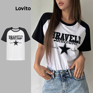 Lovito Casual Camiseta Feminina com Estampa de Texto Colorblock L73AD088