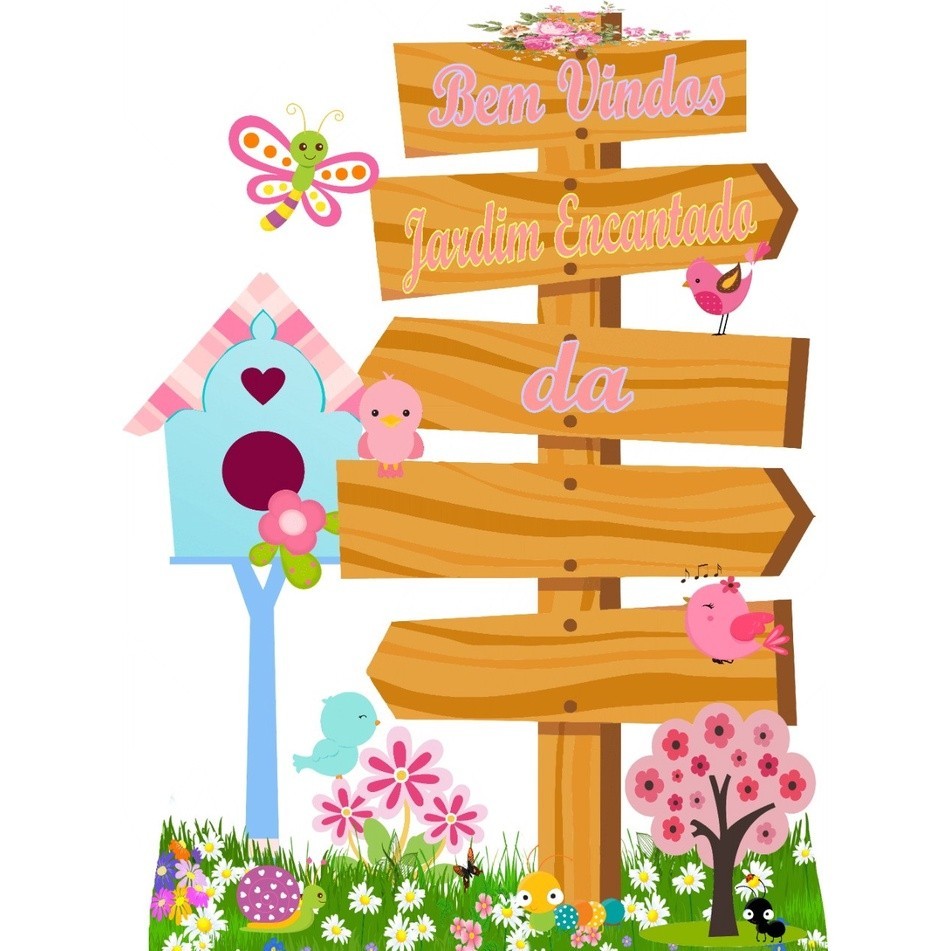 1 display cenário mdf placa seta indicadora jardim encantado personalizada