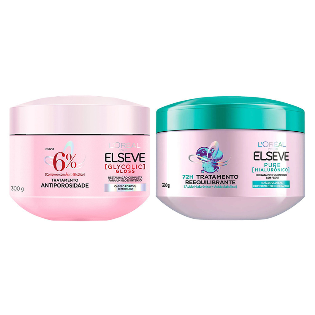 MÁSCARA GLYCOLIC GLOSS + MÁSCARA PURE HIALURÔNICO ELSEVE em Oferta na Shopee