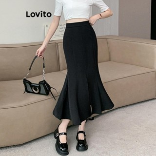Lovito Saias elegantes e lisas divididas para mulheres LNE53080