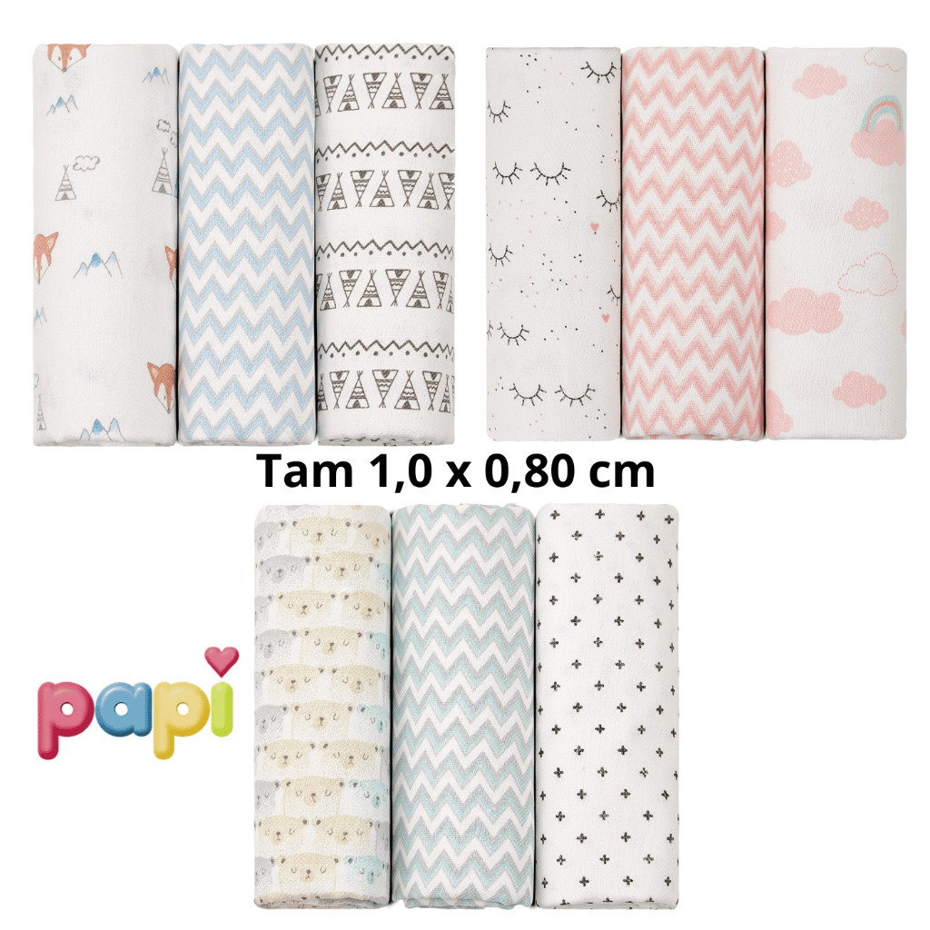 Cueiro Bebe Flanelado Grande Papi Baby 1,0x80 Estampado 3 unidades Rolinho Charutinho
