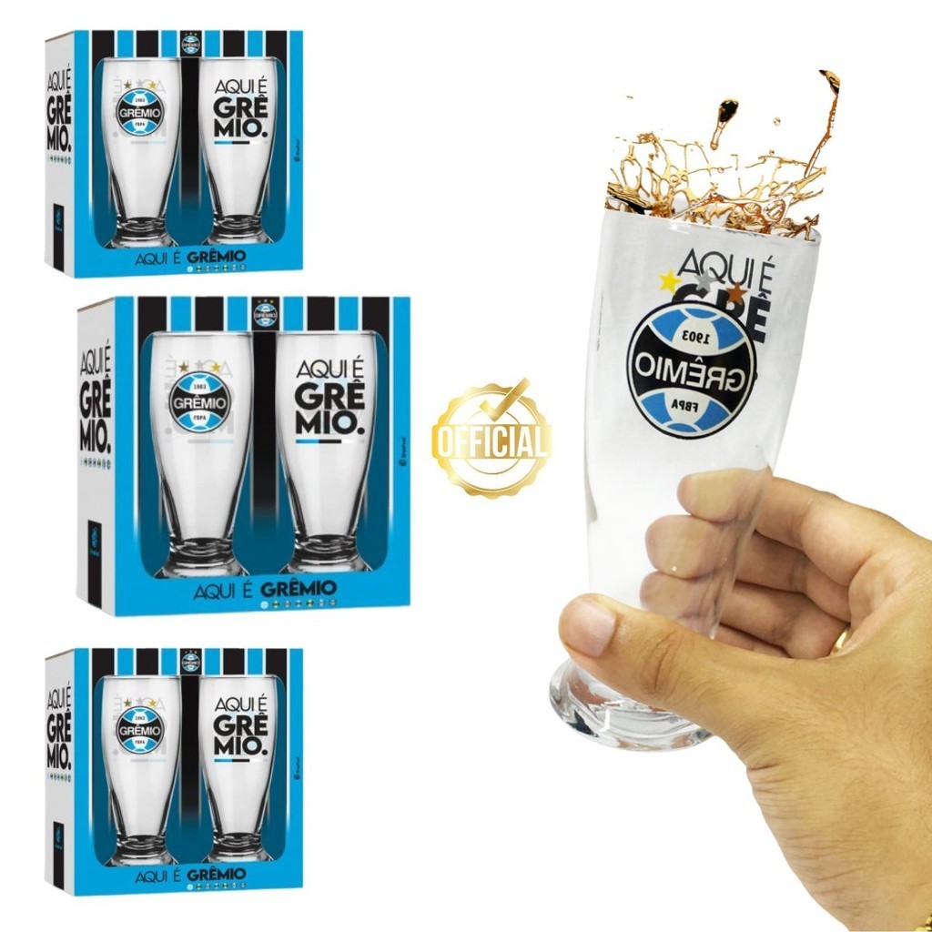 Kit Conjunto 6 Copos 200ml Munich Tulipa Cerveja Chopp Bebidas Grêmio Oficial Selo Licenciado