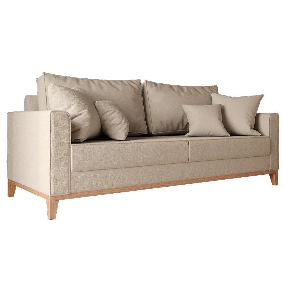 Sofá 3 Lugares Beny Base de Madeira Linho Cotton Bege - Home & Living