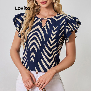 Lovito Blusa casual com recorte geométrico e bloco de cores para mulheres LBL20120 em Oferta na Shopee