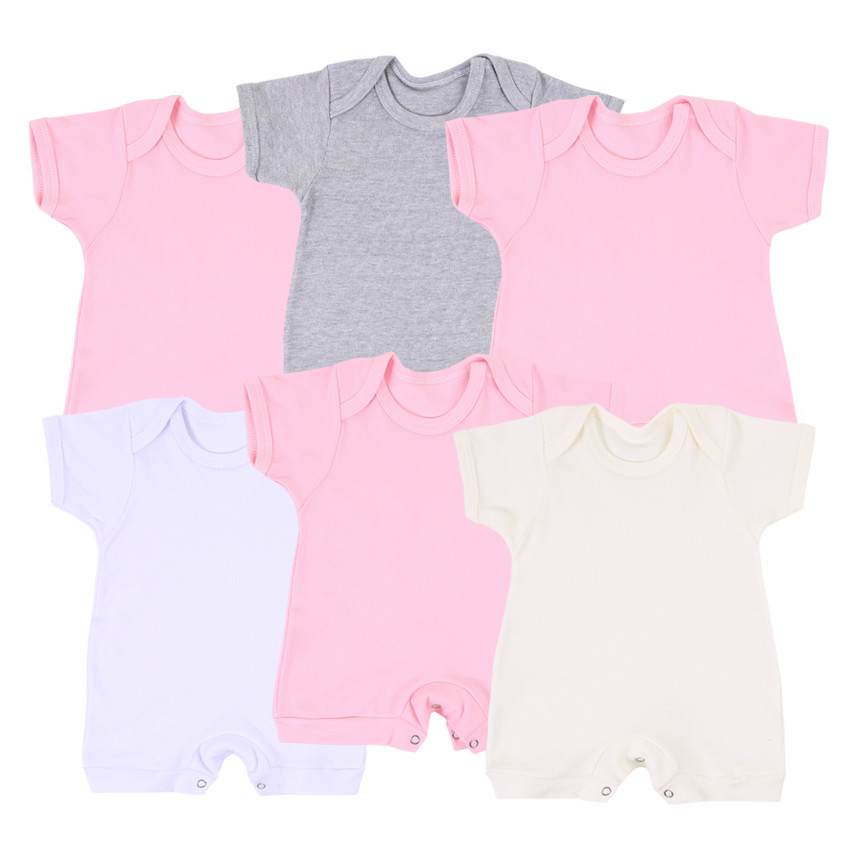 Macacão Bebê Curto Menina Canelado Liso Kit 06 Peças Lisas