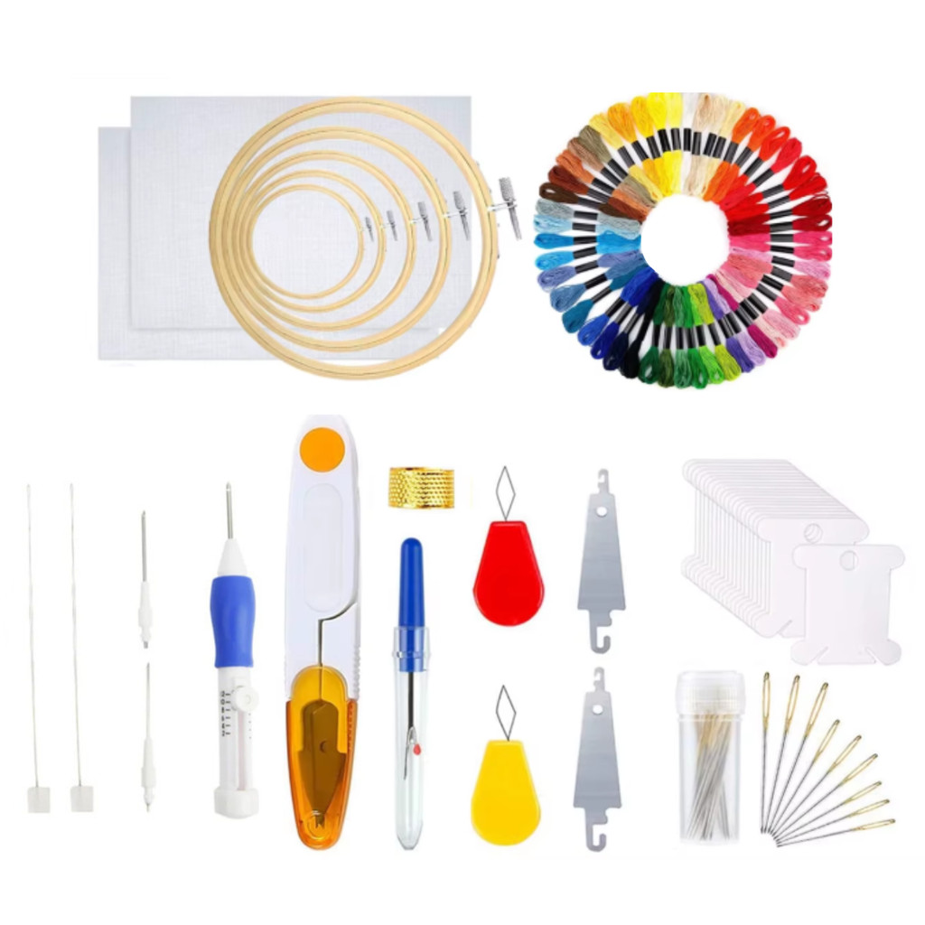 Kit Iniciante Bordado Bastidor Talagarça Linha Agulha Magica
