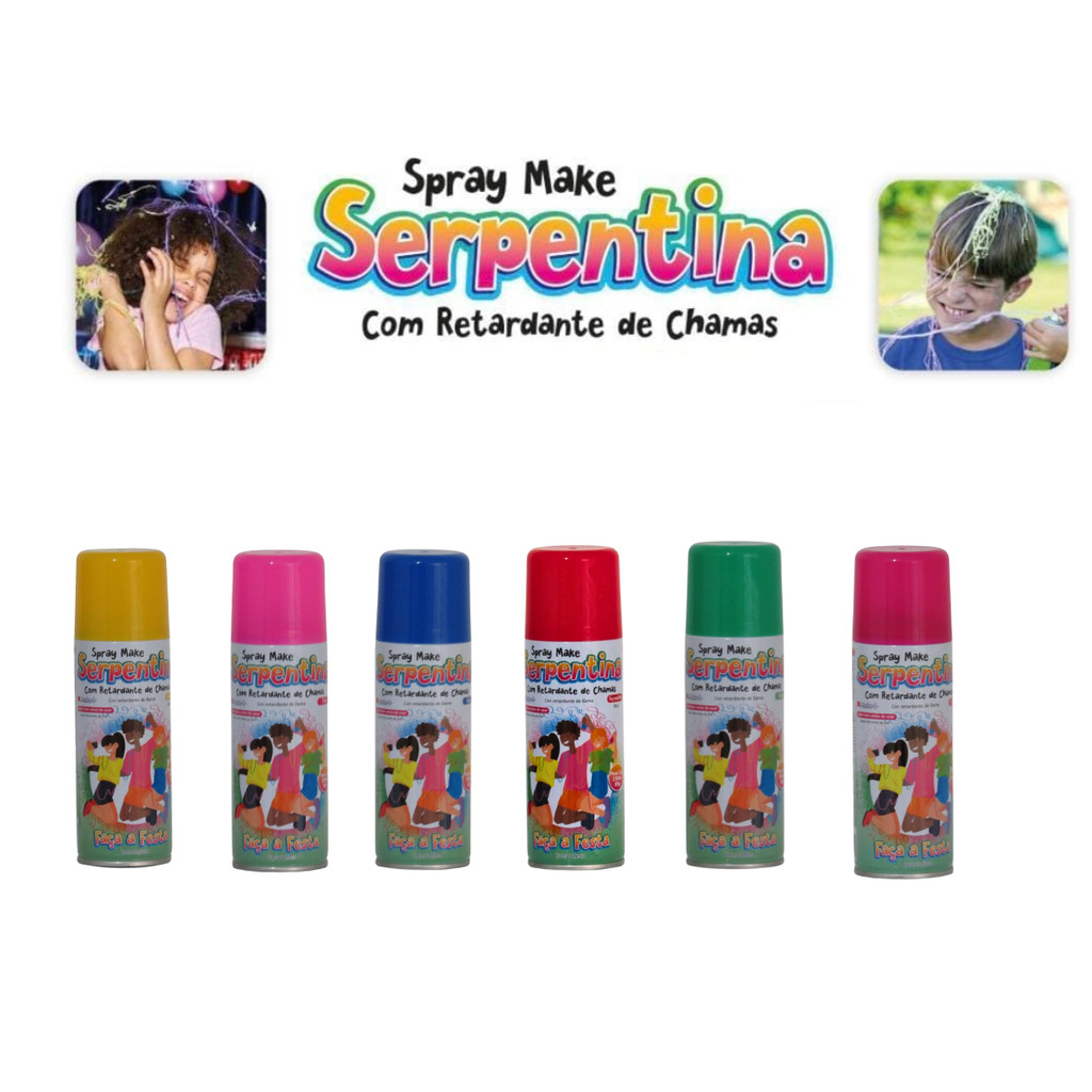LANÇA SERPENTINA SPRAY AEROSOL TEIA CARNAVAL DESFILE FESTA BLOCOS NÃO MANCHA UNITÁRIA CONTÉM 6 CORES