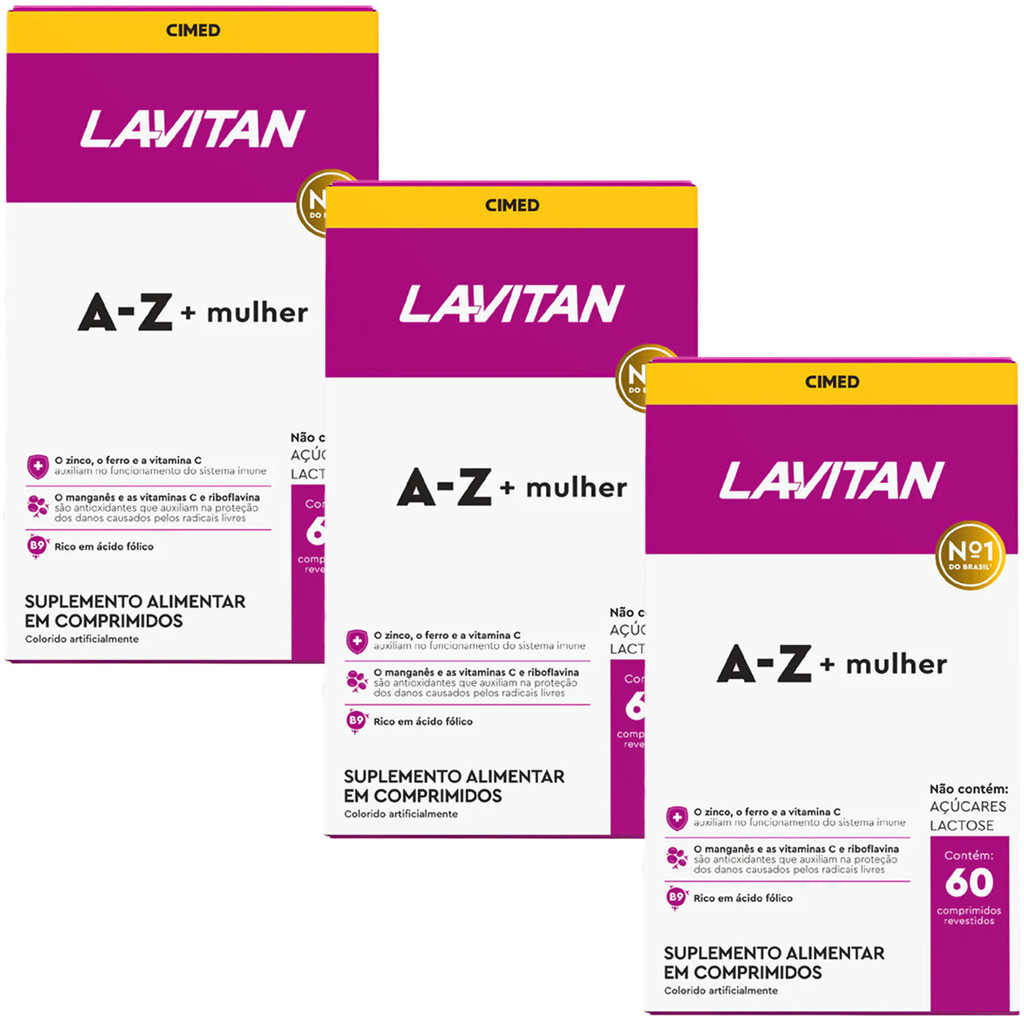 Kit 3x Lavitan A-Z Mulher Multivitamínico AZ Vitaminas C/60