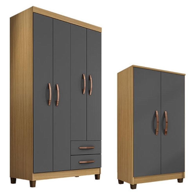 Guarda Roupa Solteiro Modena com 4 Portas e Armário Multiuso Recife Carvalho Americano Grafite  – Incorplac em Oferta na Shopee