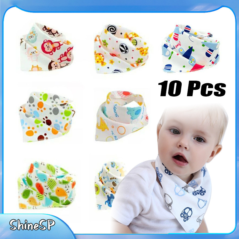 Kit C/10 Babadores Bandana Infantil Dupla Face Babador Bandana Menino Menina Com 2 Botões