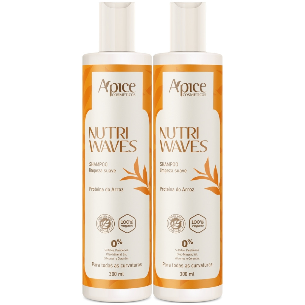 Kit 2 Shampoo Limpeza Suave Apice Nutri Waves Tratamento Vegano Sem Sulfato Curvaturas 300ml