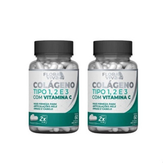 kit 2 potes de Colágeno Tipo 1, 2 e 3 com Vitamina C 60cps - Flora Viva