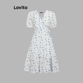 Lovito Vestido Floral Elegante Com Renda Para Mulheres LNE33029 (Branco)