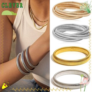 CLEVER Pulseira Elástica , Aço Inoxidável Design Simples Vintage Bangle , Fashion Hip Hop Espiral Punk À Prova D
