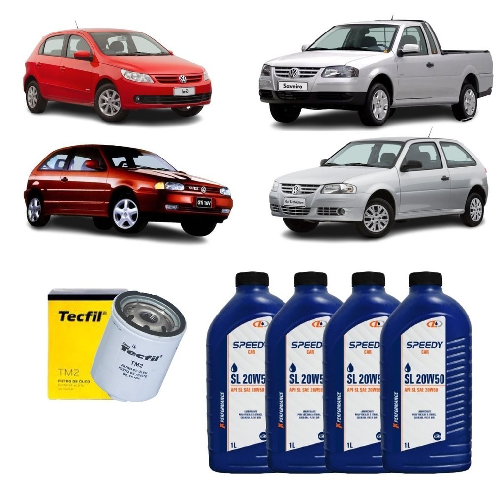 Kit Troca De Oleo E Filtro VW Gol Voyage Saveiro Parati Fox G2 G3 G4 1.0 1.6 1.8 20W50 Mineral em Oferta na Shopee