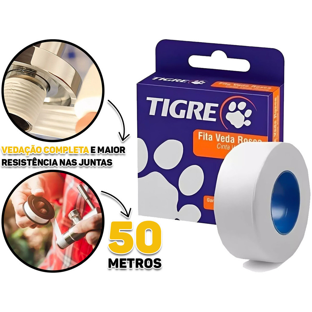 Fita Veda Rosca Anti Vazamento Para Tubos E Conexões Pvc Metal Plástico 18mm x 50m Tigre