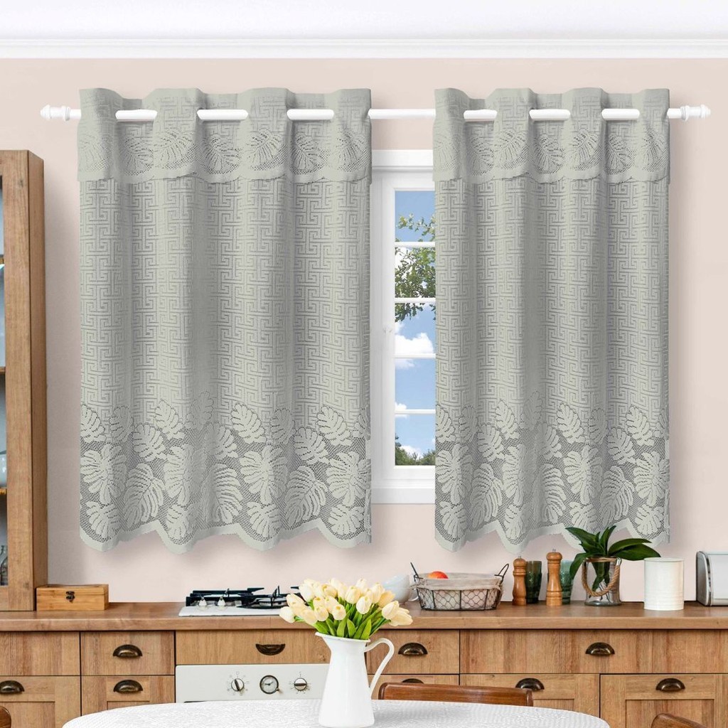 Cortina em Renda Jacquard Costela de Adão 1,25x2,50m Decoração Cozinha em Oferta na Shopee